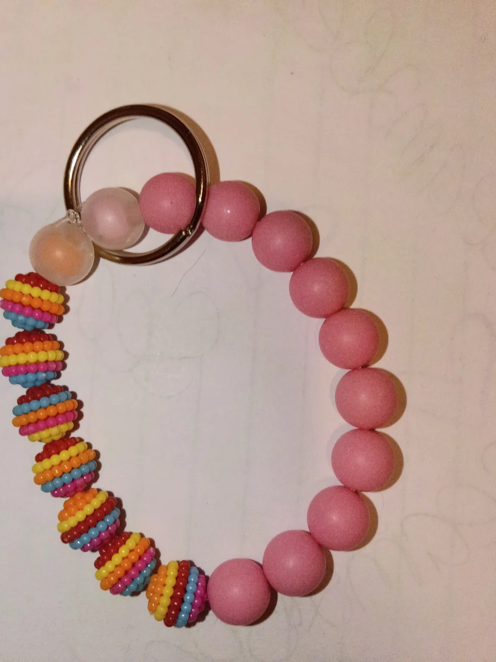 Pink Beaded  Keyring Bracelet